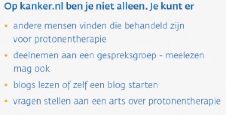 Het kaartje met de link kanker.nl/protonentherapie, een internetpagina waar patiënten in één oogopslag het volledige informatieaanbod over protonentherapie kunnen vinden.